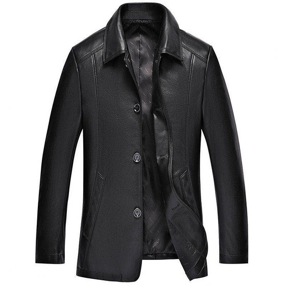 2024 new Haining leather leather coat male jacket middle -aged and old short lapel sheep leather men middle -aged leather jacket