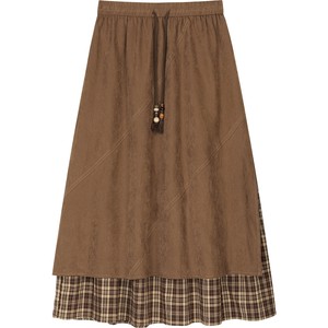 
Fairy's Pocket Retro Brown Plaid Splicing Skirt Women's 2025 Autumn and Winter New Elastic Waist A-Line Umbrella Skirt