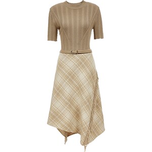 
ONLY2026 new summer style skirt spliced sweater draped silky A-line short-sleeved mid-length skirt dress for women