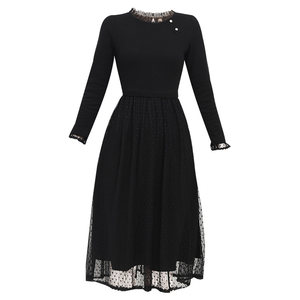 
Wei Feng Black Knitted Mesh Dress Women's Early Autumn 2025 Autumn New Fake Two-piece High Waisted Slim Skirt