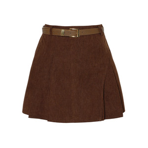 
DPLAY [Product] 2025 Autumn and Winter Caramel Brown Skirt Women's Retro Corduroy Skirt A-Line Skirt