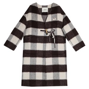 
Fankai double-sided woolen women's 2025 winter high-end temperament loose V-neck long plaid wool double-sided woolen coat for women