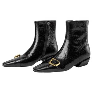 
Saturday burgundy short boots for women 2025 autumn and winter square toe thick heel slim nude boots temperament low heel retro fashion boots