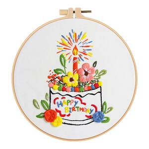 
DIY handmade embroidery material bag Happy birthday cake English blessing embroidery beginner set video