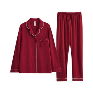 Fenteng red pajamas Female spring and autumn, wedding new marriage couple pure cotton home men's large size
