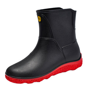 Rainy boots Men's mid -tube rain boots fashion low water shoes anti -slip waterproof short tube men lightweight thickened rubber wear resistance
