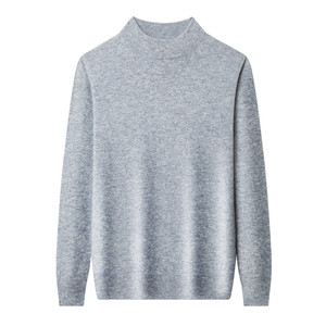 
100% pure wool sweater men's half turtleneck sweater autumn and winter thickened warm middle-aged knitted bottoming round neck cashmere sweater