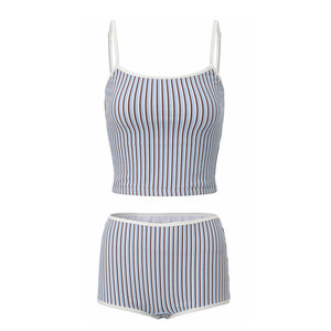 
Offland leflow Club brown and blue striped textured fabric bikini boxer briefs split swimsuit cover-up