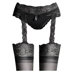 Resistu full legs, panty pantyhose female lace hanging stocking underwear wave dot black silk pantyhose