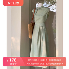 新中式清冷禅意绿色立领无袖裙子