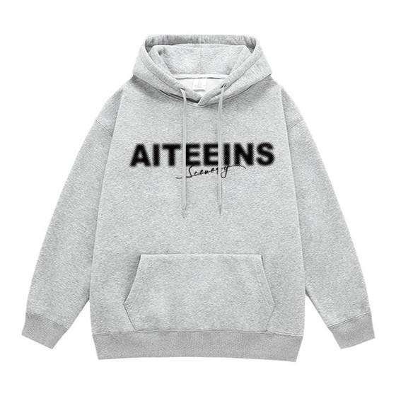 
Gray sweatshirt men's 2025 new autumn and winter style plus velvet American high street heavyweight large size hooded tops couple jackets