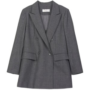 
Shimeng Women's Dark Gray Striped One-Hand-Length Suit Pocket Commuting Fashion Temperament Versatile Waist Small Jacket