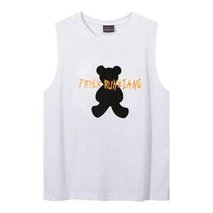 
Summer white cute bear print cotton suspender vest sleeveless t-shirt for girls summer loose top for men