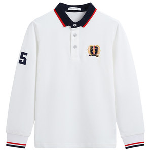 
British boys' long-sleeved polo shirts 2026 spring new children's T-shirts for older children handsome British college style tops