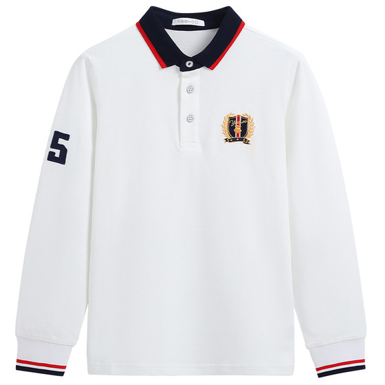 
British boys' long-sleeved polo shirts 2026 spring new children's T-shirts for older children handsome British college style tops