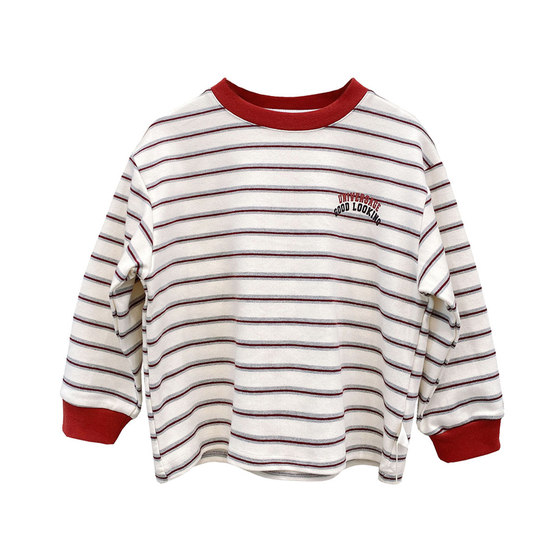 
26 spring new boys' simple and versatile striped long-sleeved T-shirt, medium and large children's t-stretch sweatshirt, children's bottoming shirt