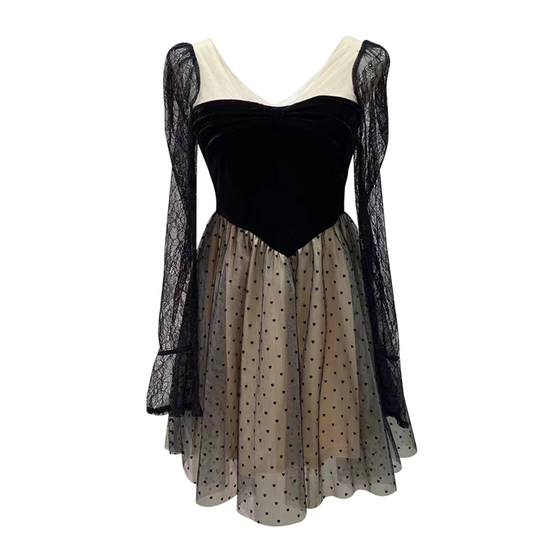 Tutu has gained some fame for her double layered lace and sexy polka dot mesh high waisted A-line pure desire style dress