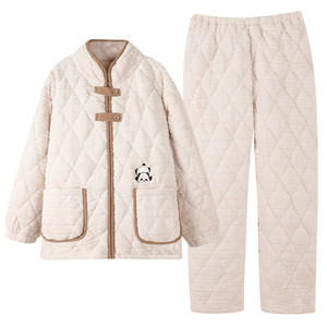 
Sixinfang winter couple pajamas women's coral velvet thickened three-layer quilted jacket warm men's winter home wear set