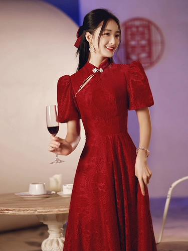 Вечернее платье, ципао, бордовое летнее свадебное платье