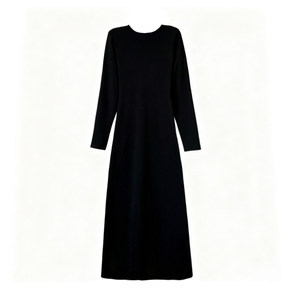 
Autumn and winter long-sleeved round neck long skirt A-line long skirt slimming loose outer layer minimalist style black dress for women
