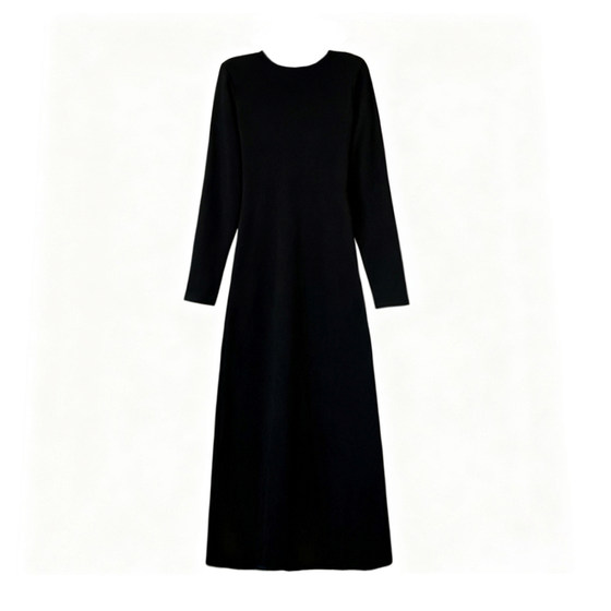 
Autumn and winter long-sleeved round neck long skirt A-line long skirt slimming loose outer layer minimalist style black dress for women