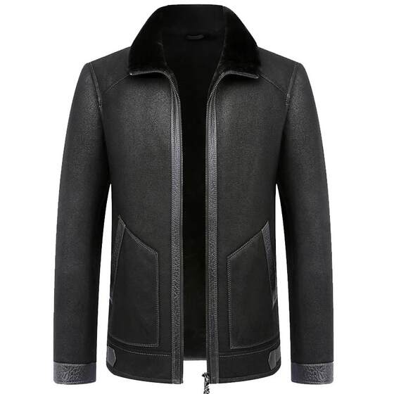 
Original eco-friendly men's lapel casual jacket Haining genuine leather jacket thick winter warm leather jacket