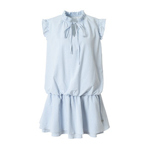 
RPB BRAND casual sky blue striped A-line dress women's puff sleeves stand-up collar frill sweet skirt