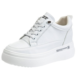 
Unlace-up white shoes for women's inner height-enhancing women's shoes 8CM thick-soled genuine leather casual spring and autumn new wedge shoes small size