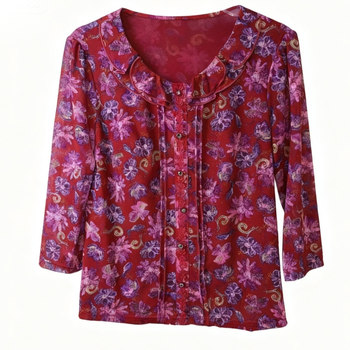 
New style middle-aged women's foreign noble temperament thin long-sleeved Taiwan mesh mother's autumn wear fungus-edged quick-drying shirt