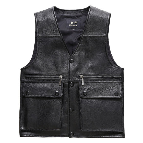 
Leather jacket, genuine leather men's head layer cowhide, middle-aged and elderly, plus cotton loose motorcycle motorcycle suit, winter casual leather jacket