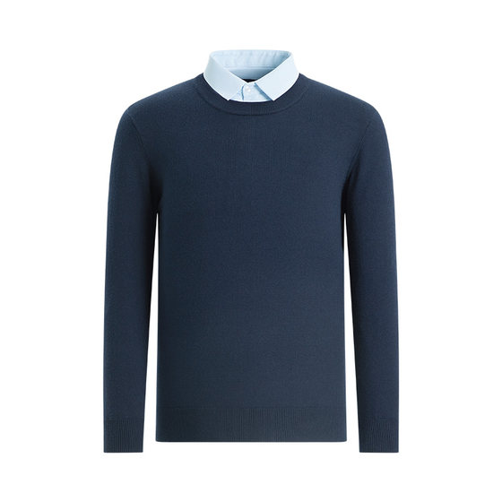 
Shanshan fake two-piece T-shirt men 2025 autumn new shirt collar long-sleeved top men knit sweater men