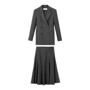 
Langzi wool retro gray high-intellectual temperament professional suit jacket/skirt gray winter new suit