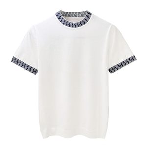 
European station light luxury men's short-sleeved T-shirt 2025 new trendy splicing threaded inner top knitted short-sleeved men