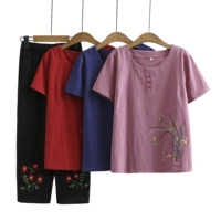 Летняя одежда для матери, комплект для пожилых людей, футболка, летний бюстгальтер-топ, из хлопка и льна