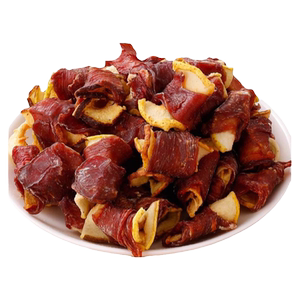 Dog snacks duck meat pear rolls heat to relieve tears. Duck meat slices duck meat dried around pear teeth training dog snacks