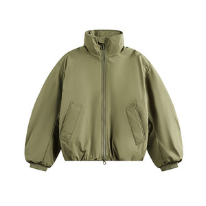 
NEVERNEED double zipper short stand collar cotton coat for men and women in autumn and winter American couple warm cotton coat trendy