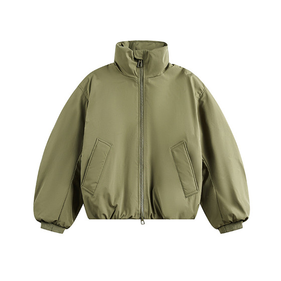 
NEVERNEED double zipper short stand collar cotton coat for men and women in autumn and winter American couple warm cotton coat trendy