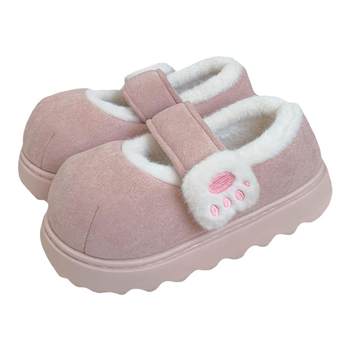 Thin strips of cute cat claw Velcro thick-soled cotton shoes