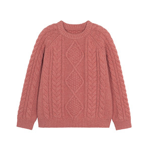 
yawhat two-color pure wool thick-knit twist cable pullover sweater thickened round neck loose knitted woolen sweater