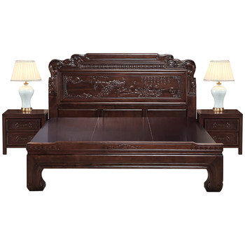 
Modern Chinese style rosewood solid wood bed carved wedding bed antique large bed 2m 2.2 master bedroom double bed elderly wooden bed