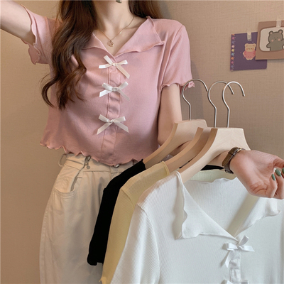 taobao agent Summer short sleeve T-shirt, short jacket, plus size, V-neckline, with short sleeve, fitted