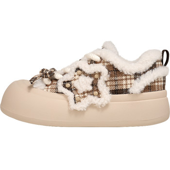 TTKJ Plus Velvet Fat Star Shoes Women's Shoes 2025 Winter New Big Toe Thick Soled Fur Board Shoes Snow Boots Warm Cotton Shoes