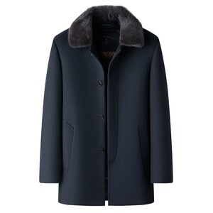 
[Mink fur collar/pure wool] Montagut wool coat men's woolen coat dad's high-end goose down jacket to keep warm J