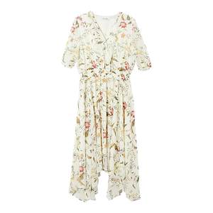 
Langzi mulberry silk v-neck high waist A-line floral skirt 2025 summer new high-end mid-length dress