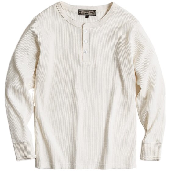 Maden workwear American retro heavyweight waffle Henry shirt Ami Kaji inner layer base long-sleeved T-shirt men's spring
