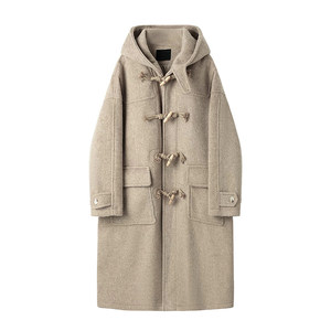 
fmario [Youth College] Wool Horn Button Thickened Hooded Coat for Men and Women Korean Style Woolen Jacket Winter