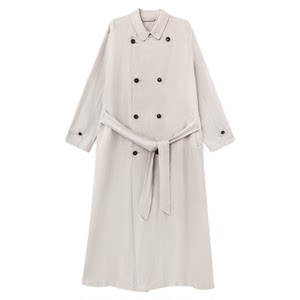 
THESOONG/elegant and self-consistent pure natural linen quiet luxury skin-feel suit collar long windbreaker jacket for women 7193