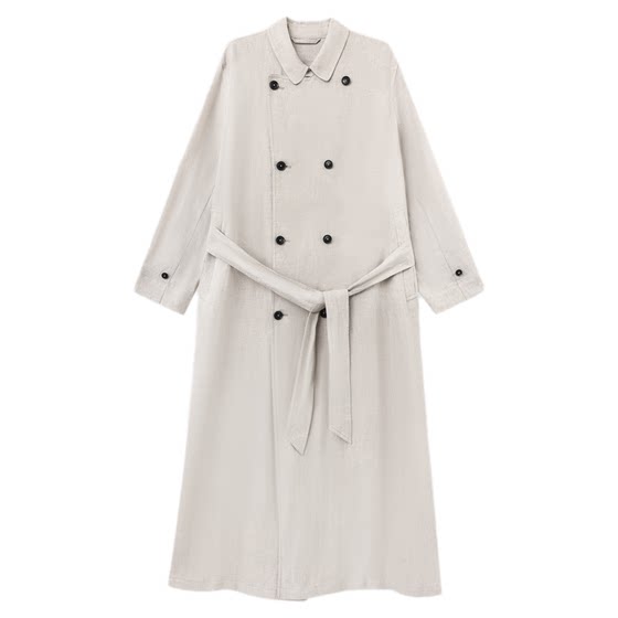 
THESOONG/elegant and self-consistent pure natural linen quiet luxury skin-feel suit collar long windbreaker jacket for women 7193