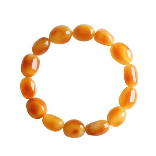 สร้อยข้อมืออำพันธรรมชาติ Shi Qingling - สีเหลืองน้ำผึ้ง หนังหยาบ