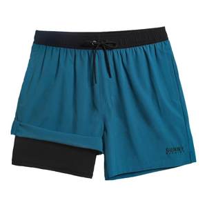 Double -layer lame -water beach pants men's speed dry internal lining embarrassing elastic elastic loose flat -angle hot spring swimming trunks on the seaside vacation
